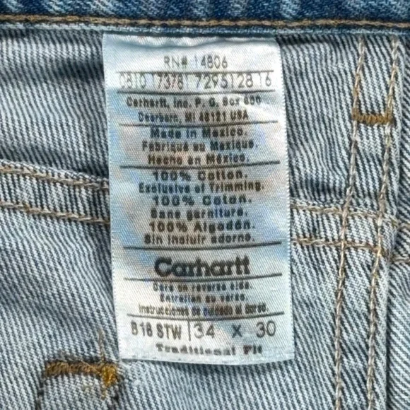 Carhartt Jeans Mens 32x30 Blue Stonewash Relaxed B18 Workwear Denim 34x30 Tag - Picture 5 of 10